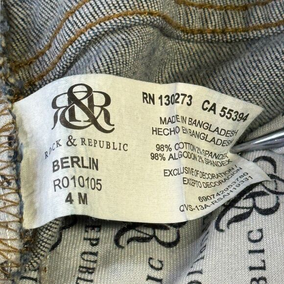 Rock & Republic Jeans Women Berlin Studded Long 4 Mid Rise Straight Denim Blue - Picture 8 of 9